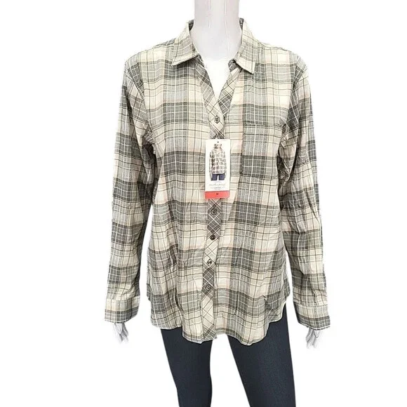 Weatherproof Vintage Womens Plaid Print Flannel Shirt Top Medium Size Green - Picture 1 of 9